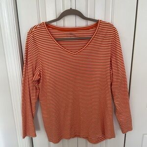 Talbots pumpkin Orange Striped V-Neck Women's Top 1X
